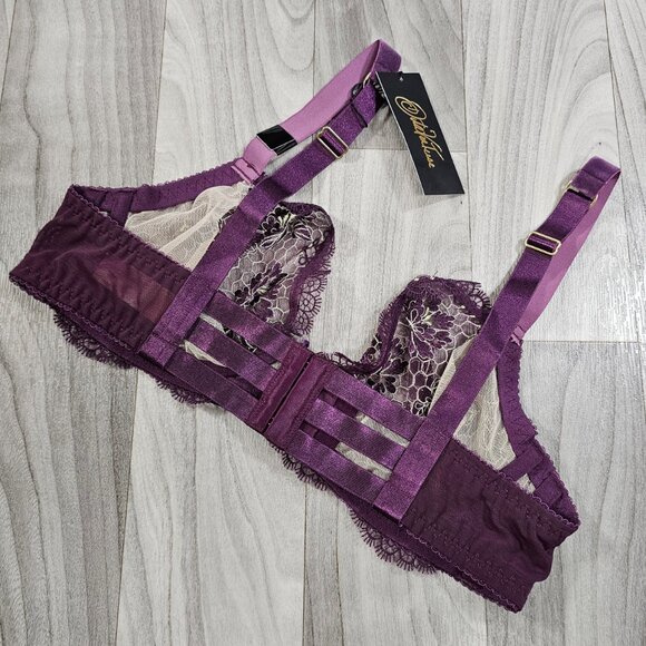 Dita Von Teese Evelina Aubergine Plum Unlined Embroidered Bra, Size 38B - Picture 4 of 10